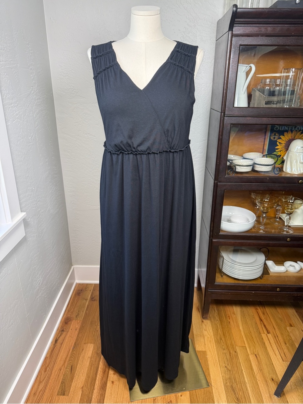 Coldwater Creek Black Sleeveless Faux Wrap Maxi Dress Modal Cotton Size XL 16